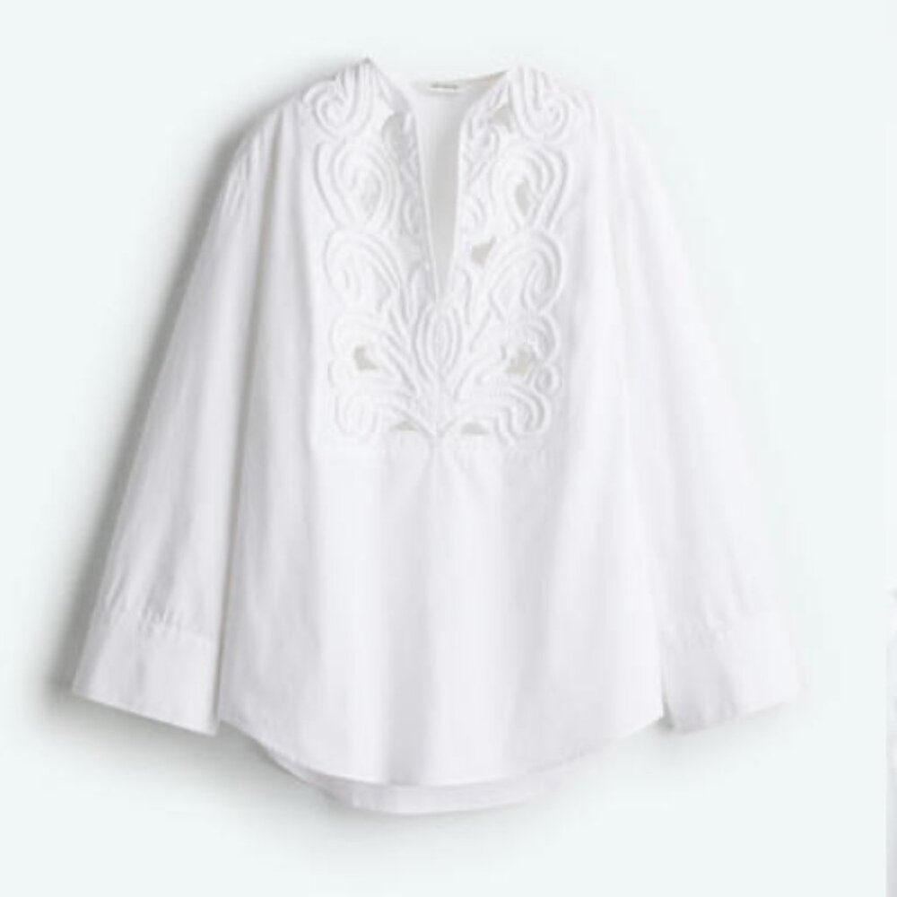 H&M EDITION WHITE EYELET TOP SIZE XS